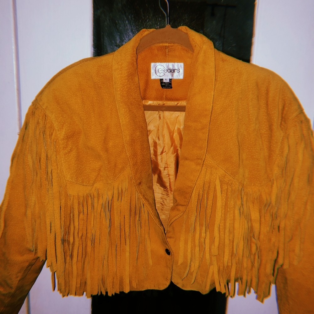 Mustard Yellow Suede Fringe Vintage Jacket
